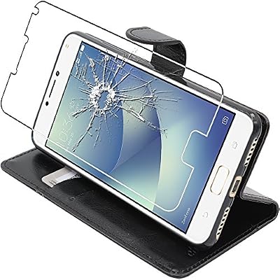 ebestStar - Coque ASUS Zenfone 4 Max ZC554KL (Pro, Plus) Etui PU Cuir Housse Portefeuille Porte-Cartes Support Stand, Noir + Film Protection écran Verre Trempé [Appareil: 154 x 76.9 x 8.9mm, 5.5'']