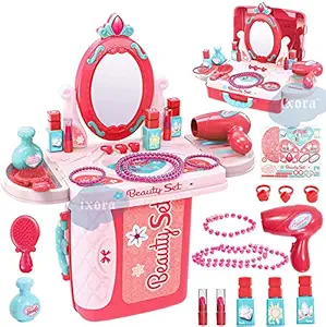 ixora Plastic 3 in 1 Pretend Play Cosmetic and Makeup Set for Kids with Makeup Accessories for 2-7 Years Old - Multicolour