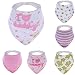 Hxhome Cotton Baby Bandana Drool Bibs with Adjustable Snaps - 6 Pack Baby Absorbent Soft Cotton Fleece Backing Drool Bib for Teething Toddlers Infants Babies Girls
