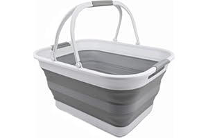 SAMMART 29 l zusammenklappbare Wanne mit Griff, tragbarer Picknickkorb, platzsparender Aufbewahrungsbehälter, Wasserkapazität 24 l (Weiß/Grau)