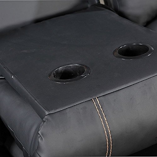 UEnjoy Sofas 3+2+1 seater Leather Recliner Sofa Suite Black Gold Thread (3 seater,Black)