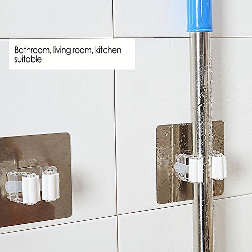 EgoEra® Mophalter Rack Organizer, Regenschirm Besenhalter Besenhalterung Tür Wand Ohne Bohren mit Clip - 4