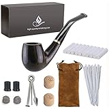 Joyoldelf Wooden Tobacco Smoking Pipe, Pear Wood Pipe with Pipe Cleaners, 9 mm Pipe Filters, 3-in-1 Pipe Scraper, Pipe Bits, Metal Balls, Cork Knockers, Bonus a Pipe Pouch with Gift Box
