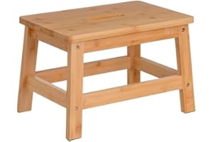 LEKE GO Taburete escalón con asa de Madera de bambú Natural con Carga hasta 150 kg, Banqueta Robusta, Infantil, para Baño 38,5x26x25 cm