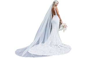 Prosy Velo da sposa, lunghezza 299,7 cm, lunghezza cattedrale da chiesa da sposa in tulle con bordo rotondo, accessorio per capelli da sposa con pettine per donne e ragazze