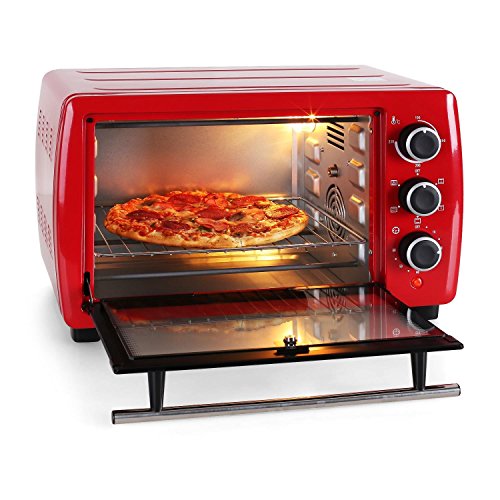 Klarstein Omnichef 20 | Mini Backofen / Mini Ofen / Pizzaofen / Tischbackofen / Hähnchengrill / Grillofen aus Edelstahlgehäuse |ideal für kleine Haushalte, Ferienwohnungen oder Gartenlauben | mit Umluft- und Drehspießfunktion | 1380 Watt Leistung | 21 Liter Garraum | inkl. Grillrost, Hähnchenspieß und Backblech | Farbe: Rot - 8