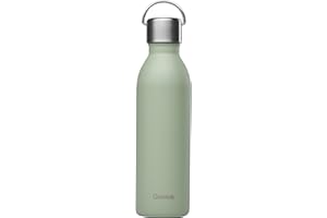 Qwetch - Bouteille Isotherme Active Vert Tilleul 600ml - Gourde avec Anse Inox Recyclé - 24h Froid et 12h Chaud - Etanche, Sans BPA & Compacte