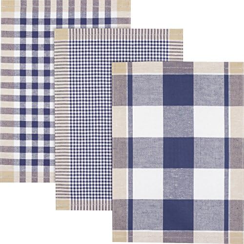 Kracht 3-pk tea towels Half linen cream-beige-blue size 50x70 cm
