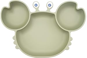 Linowos Assiette à pour Bébé Silicone, Plaque d'alimentation Antidérapante pour Tout-petits Les Enfants avec une Forte Aspiration, Adapté au Lave-vaisselle et au Four à micro-ondes (vert)
