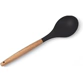 Deconox Bambu Saplı Silikon Servis Kaşığı, Bambu Uzun Silikon Servi Kaşığı 28cm 3 Renk Se&ccedil;enekli, Yemeklerinizi Servis Etmek 