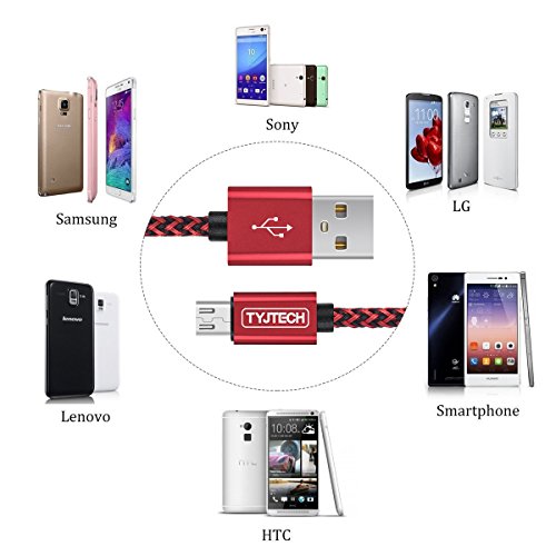 Micro USB Kabel, TYJTECH 2-Pack 3.3ft/1m Micro USB Schnellladekabel Geflochtenes Kabel High Speed Sync für Android Smartphones, Samsung Galaxy, HTC, Huawei, Sony, Nexus, Nokia, Kindle und mehr (Rot) - 7