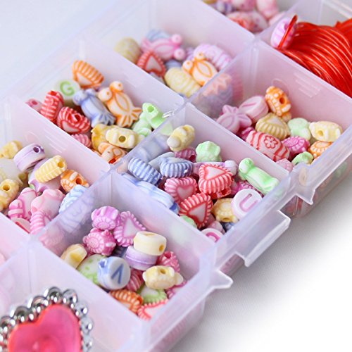 BBLIKE Children Beads Set 2 Boxes, 560pcs Beads Toy Mix Colors and Shapes for Jewelry Making Charm Bracelets, Toy Ring and Craft Beads String(4 m/13ft)