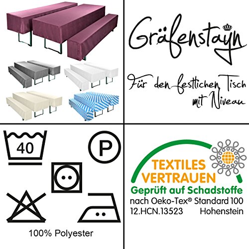 Gräfenstayn Biertischhusse Valentin 3er Set für Bierzeltgarnitur -70cm oder 50cm Tischbreite- Bierbankhussen (50 x 220 cm, Weiß) - 4