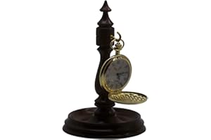 THE LUXURY VAULT Wooden Pocket Watch Stand Wood Holder Hanger Hand Walnut and Brass Desk Top Display