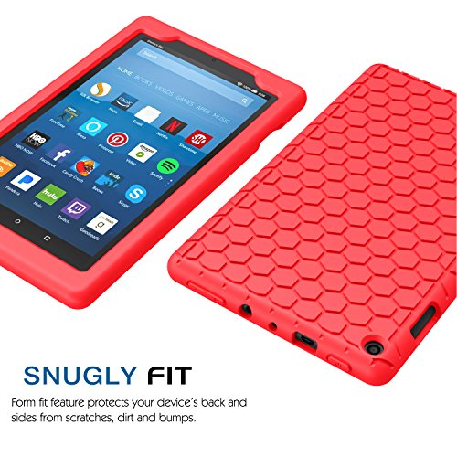 MoKo Hülle für All-New Amazon Fire HD 8 Tablet (7th Gen – 2017 Modell) – [Honey Comb Series] Lightweight Silikon Case Stoßfest [Kids Kinderfreundlich] Schutzhülle für das neue Fire HD 8, Rot - 6
