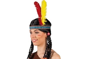 Boland 44136 - Diadema india con plumas, cinta elástica para el pelo, vaquero, western, apache, carnaval, halloween, disfraces, fiesta temática