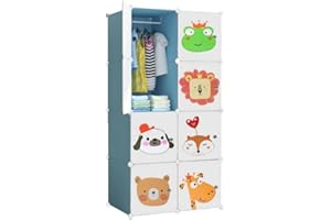 XOKOTAKI Armadio Modulare per Bambini, Scaffalatura Modulare, Armadio per Bambini, Organizer Modulare, Scaffale per la Casa, 8 Moduli, 140x70 cm