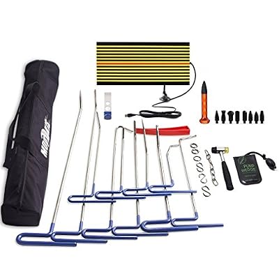 Mookis Outils PDR Paintless Carrosserie Réparation, 32PCS Kit Débosselage Sans Peinture, Dent retrait et hail Réparation, Air Wedge, Réflecteur LED Board