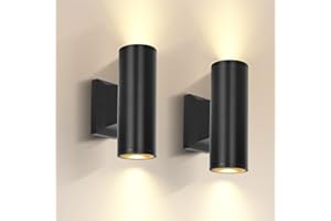 Aigostar Outdoor Wall Lights Mains Powered, Up and Down Outside Lights, IP65 Waterproof GU10 Porch Light Max 35W, LED Outdoor Wall Lamp Aluminium Front Door Light Black 2 Pack