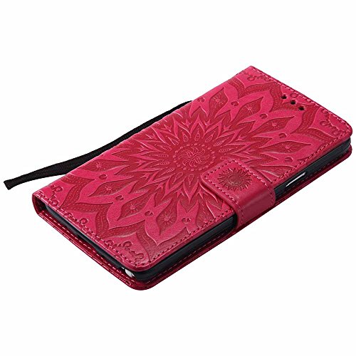 Galaxy Note 4 Hülle, Dfly Premium Slim PU Leder Mandala Blume prägung Muster Flip Hülle Bookstyle Stand Slot Schutzhülle Tasche Wallet Case für Samsung Galaxy Note 4, Rot - 7