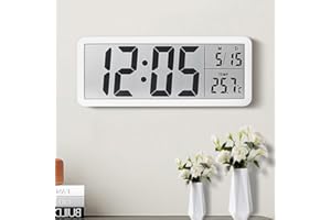 Jonuin Digital Wall Clock, 8'' LCD Digital Wall Clock with Time, Temperature, Date Display, Battery/USB Operated Wall Clocks for Living Room, Bedroom, Kitchen, Desk (White)