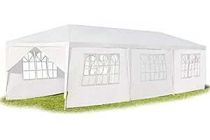GOPLUS 3x9 m Carpa de Fiesta de Jardín Impermeable, Carpa de Cerveza Lona de PE, con 6 Partes Laterales Desmontables y 2 Puertas con Cremallera, Cuerdas & Estacas al Aire Libre, Blanco