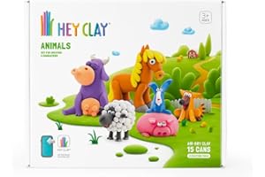 Hey Clay Animals Modellierpaste Set Tiere Modelliermasse Ton für Kinder im 6er Pack mit 15 Farben Großes Set mit 6 Tieren mit 2 Werkzeugen, mit interaktiver App, ungiftig