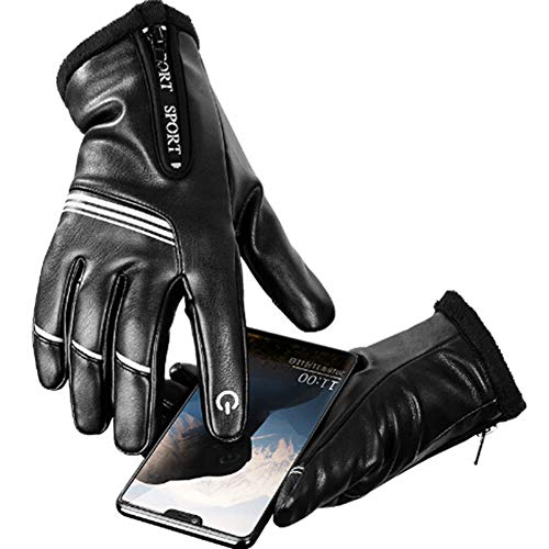 Preisvergleich Produktbild iSpchen Unisex Laufen Leder Handschuhe, Touchscreen Warme Winddichte Wasserdichte Handschuhe Fleece Futter Verdicken Outdoor Sports Volle Finger Handschuhe Männer Frauen Schwarz (L)# EINWEG
