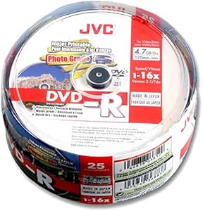 JVC VD-R47HPS25 16x Speed 4.7GB DVD-R Photo Glossy Printable Blank DVDs ...