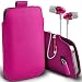 Produktbild Fone-Case (Hot Pink) Huawei P8 Lite (2017) Qualität PU-Leder Pull Tab Stilvolle Einbau Beutel Hülle& Premium Quality Aluminium In Ear Earbud Stereo Hands Free Headphones Earphone Headset with Built in Microphone Mic & On-Off Button