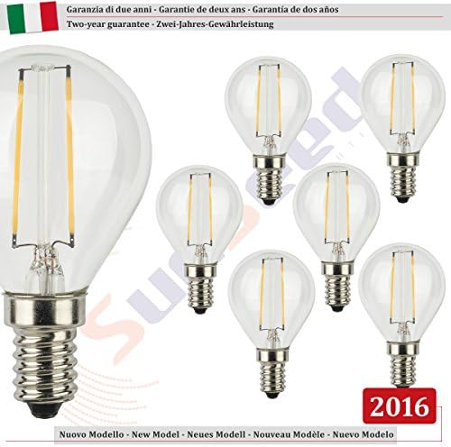 SUNSEED 6 X E14 2W (Equivalent to 25W) Sapphire Filament LED Golf Ball Light Bulb G45 Warm White 2700K