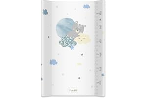 Albero Mio Hartschalenwickeltisch | 70x47 cm | Wickeltisch für Kinderbett oder Kommode | Wickeltisch mit Sicherheitsfüßen | Babywickeltisch | Jungen- und Mädchenauflagen | Teddybär