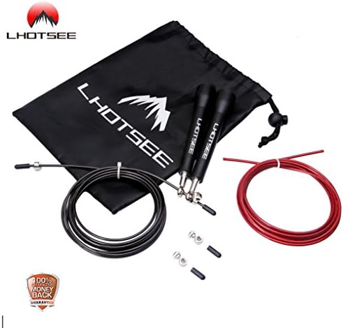 Speed Jump Rope with carrying bag, Adjustable Skipping Cable Wire for Cross Fitness Training- WOD- Boxing- MMA- Cardio Exercise, One Rope Fits Men, Women and Children