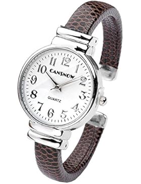 JSDDE Uhren,Damen Armbanduhr Chic Manschette Rund Damenuhr Spangenuhr Schlage Haut Band Armbanduhr Quarzuhr(Kaffee)