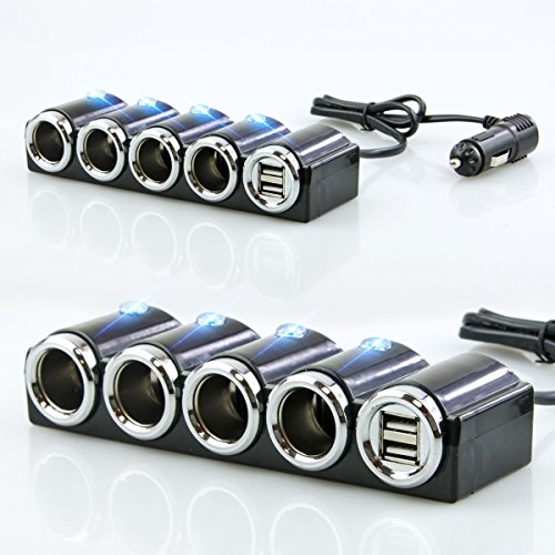 KFZ 12V/24V Auto Verteiler 6 Fach – 4x Zigarettenanzünder Adapter mit 2x USB Ladegerät 120W + Kabel 2in1 microUSB/Lightning für Handy Smartphone GPS Navigation – Ladesteckdosen LED - 3