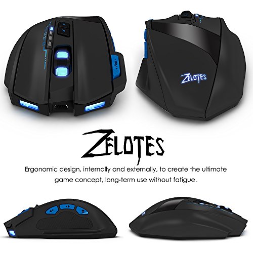 Rat  n   ptico Inal  mbrico  AFUNTA ZElOTES F15 2 4Ghz Wireless Mouse Rat  n para Gaming Profesional 2500 DPI Ajustable 9 Botones del Rat  n del Ordenador   ptico con luces LED para PC Mac Pro Gamer