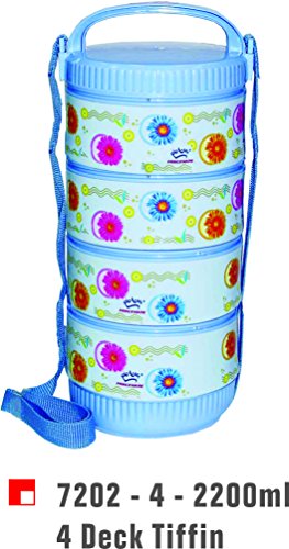 Princeware Hot Meal Plastic Tiffin Set, 550ml, Set of 4, Assorted