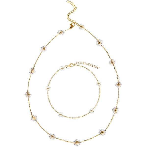 Collana Girocollo Floreale Boho Con Perline E Fiori Di Margherita – Oro Rosa, Smalto E Catena, Gioiello Donna - 2