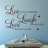 Hanmero Wandwelt Love every moment Laugh every day Live beyond words 0.00 cm mit 2 x Spruch Aufkleber butterfly wall für home-office, Kinderzimmer, Wandtattoo, corp Türfototapeten Fototapete Tapete Geburtstag für Jungen und Mädchen(70 cm x 50 cm, bk) - 6