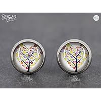 Ohrstecker Edelstahl Cabochon 10mm-Herz-Baum