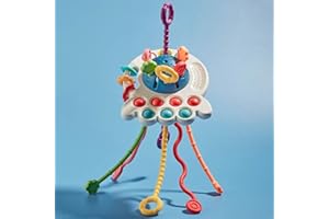 VINIFREDY Baby Montessori Toy Pull String Toy for Toddler 6 12 Months Silicone Development Sensory toy Teething Toy for Kids Educational Toy (BLUE)