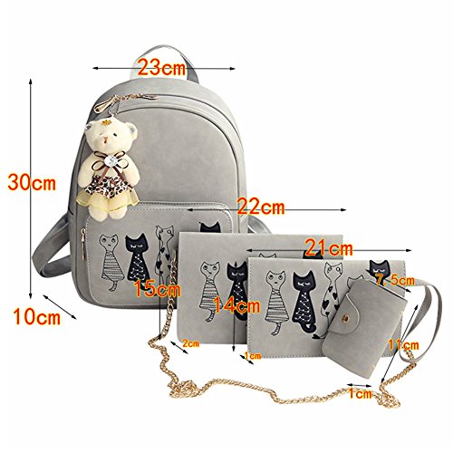 Sac a dos étudiant fille/femme mignon chat 4 PCS - Sac a dos college école/sac à bandoulière/sac à main/porte-cartes (Rose)