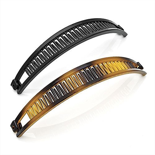 2 Tort & Black Plastic Long Banana Clips AJ28606