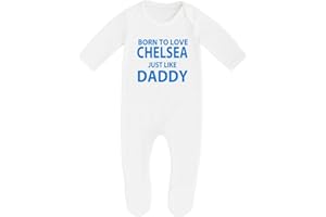 CHEEKYTOTS 'Born To Love Chelsea Just Like Daddy' Baby Boy Girl Sleepsuits Designed and Printed in the UK Using 100% Fine Combed Cotton