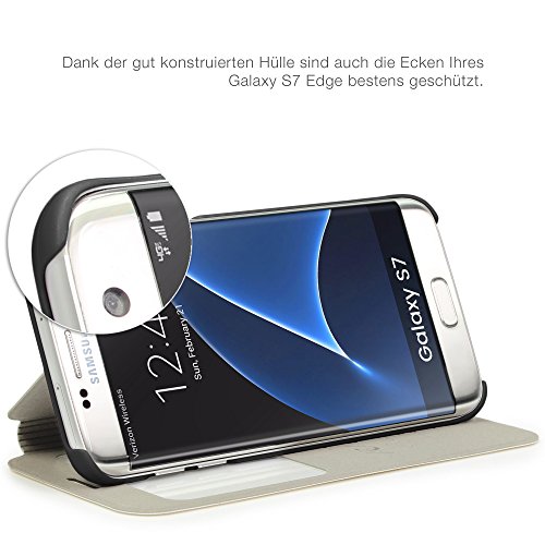 Urcover   Samsung Galaxy S7 Edge   View Case Funda Protectora   Cross Pattern en Gris   Carcasa Protecci  n Completa Case Cover Smartphone M  vil Accesorio