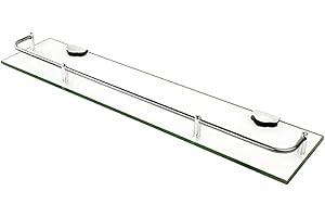 BTGGG Glass Shelf Bathroom Shelves Wall Mounted 3 Sizes 40mm 50mm 60mm Glass Floating Shelves with Single Tier Shower Shelves for Bathroom with Stainless Steel Rail, 60cmX11cmx3.5cm(L)