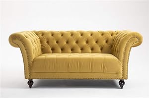 DProT Handmade Chesterfield Sofa Armchair 1.5, 2 or 3 Seater Settee Love Seat Velvet (2 Seater Sofa Mustard)