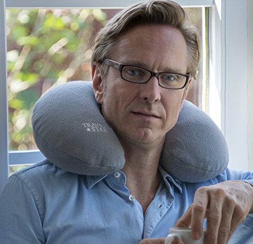 2er Set: Aufblasbares Nackenhörnchen + Kissen mit Fleece-Bezug (Grau) - 4