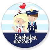  Polarkind maritimer großer Kühlschrankmagnet Ehehafen zur Hochzeit mit Wunschdatum 59mm handmade individualisierbarer Magnet