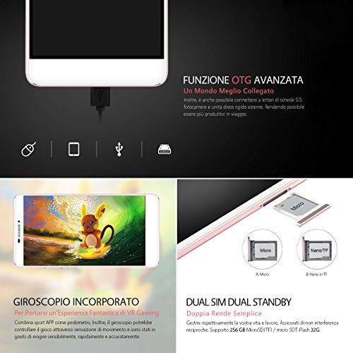 BLUBOOÂ® Dual 4G LTE Smartphone Android 6.0 5.5 Pollici Sharp FHD MTK6737T Quad Core 1.5 GHz, 2GB RAM + 16GB ROM, 13.0 MP + 2.0 MP Dual Posteriore Camera, Sensore di Impronte Digitali [Oro Rosa]